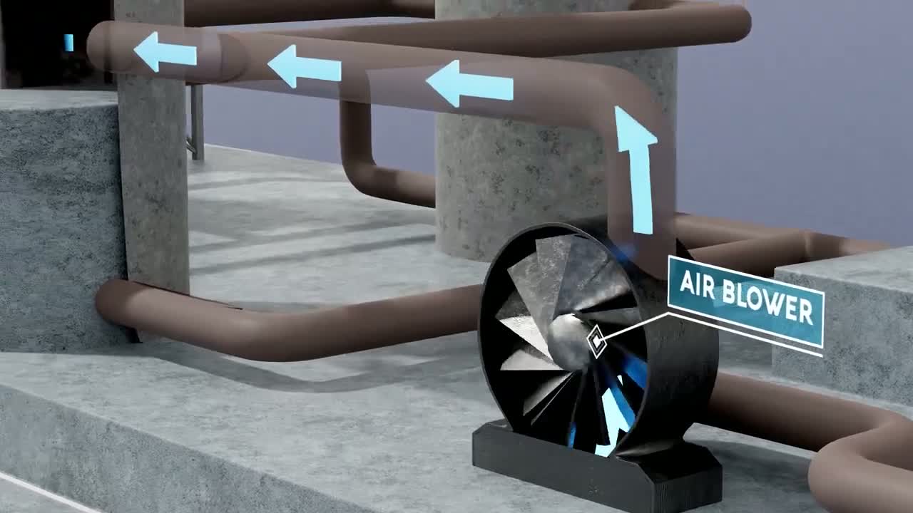 Blast furnace cutaway in an industrial animation