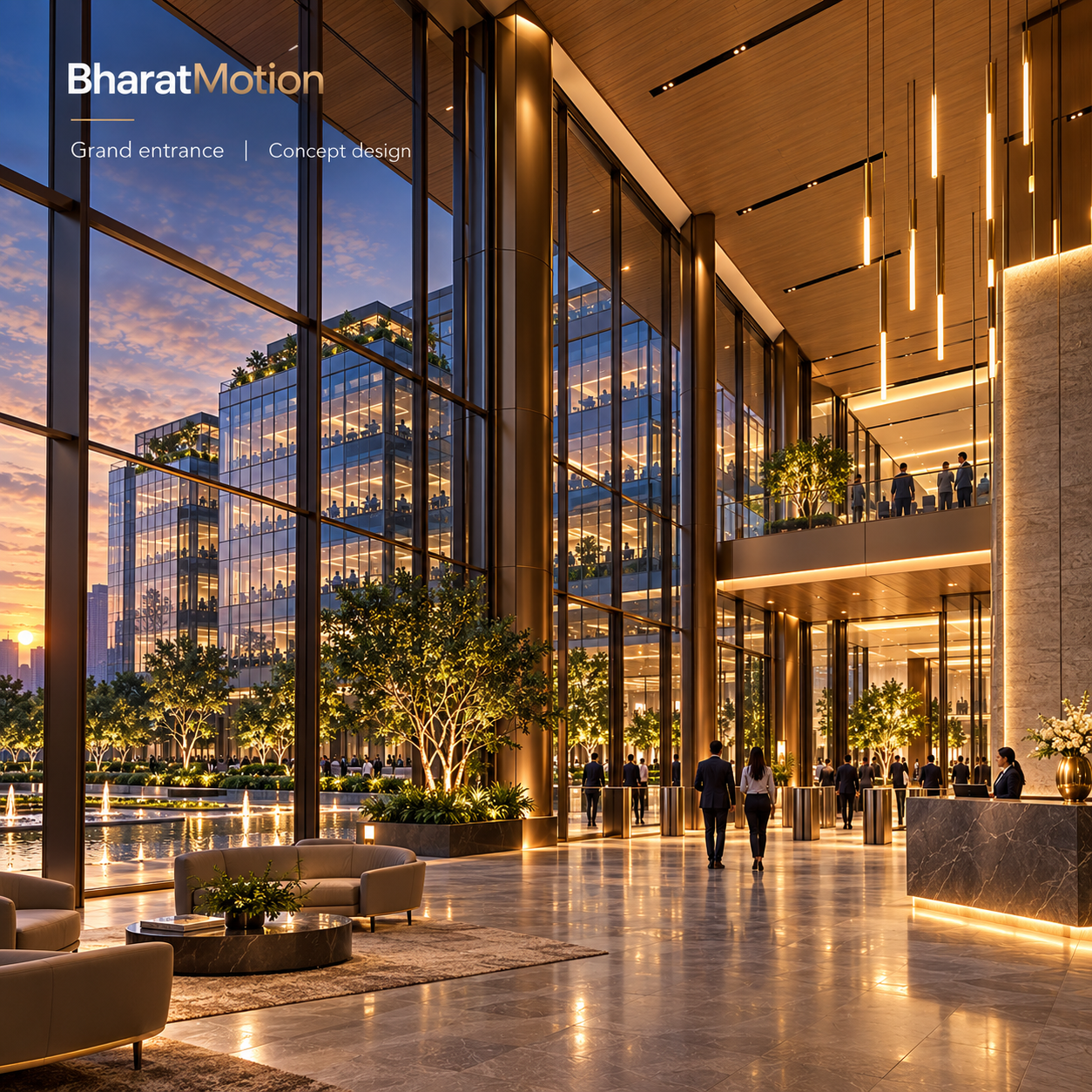 Architectural concept preview of a commercial lobby
