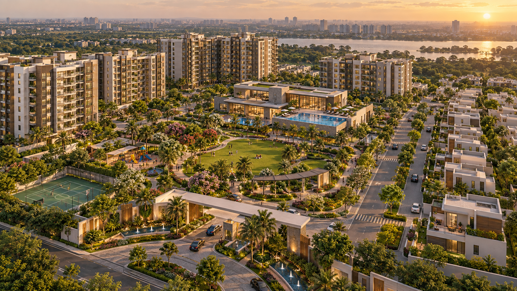 Residential township photorealistic concept render